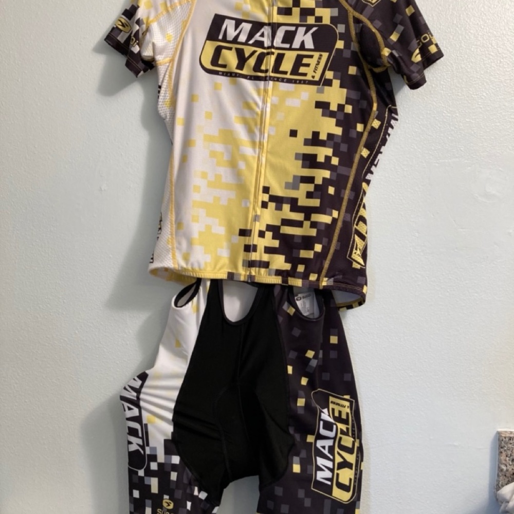 Women's Cycling Kit (fits like medium) bib and jersey combo white black yellow